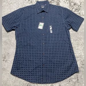 Van Heusen Mens Classic Fit Short Sleeve Button-Down Shirt - Blue Patterned